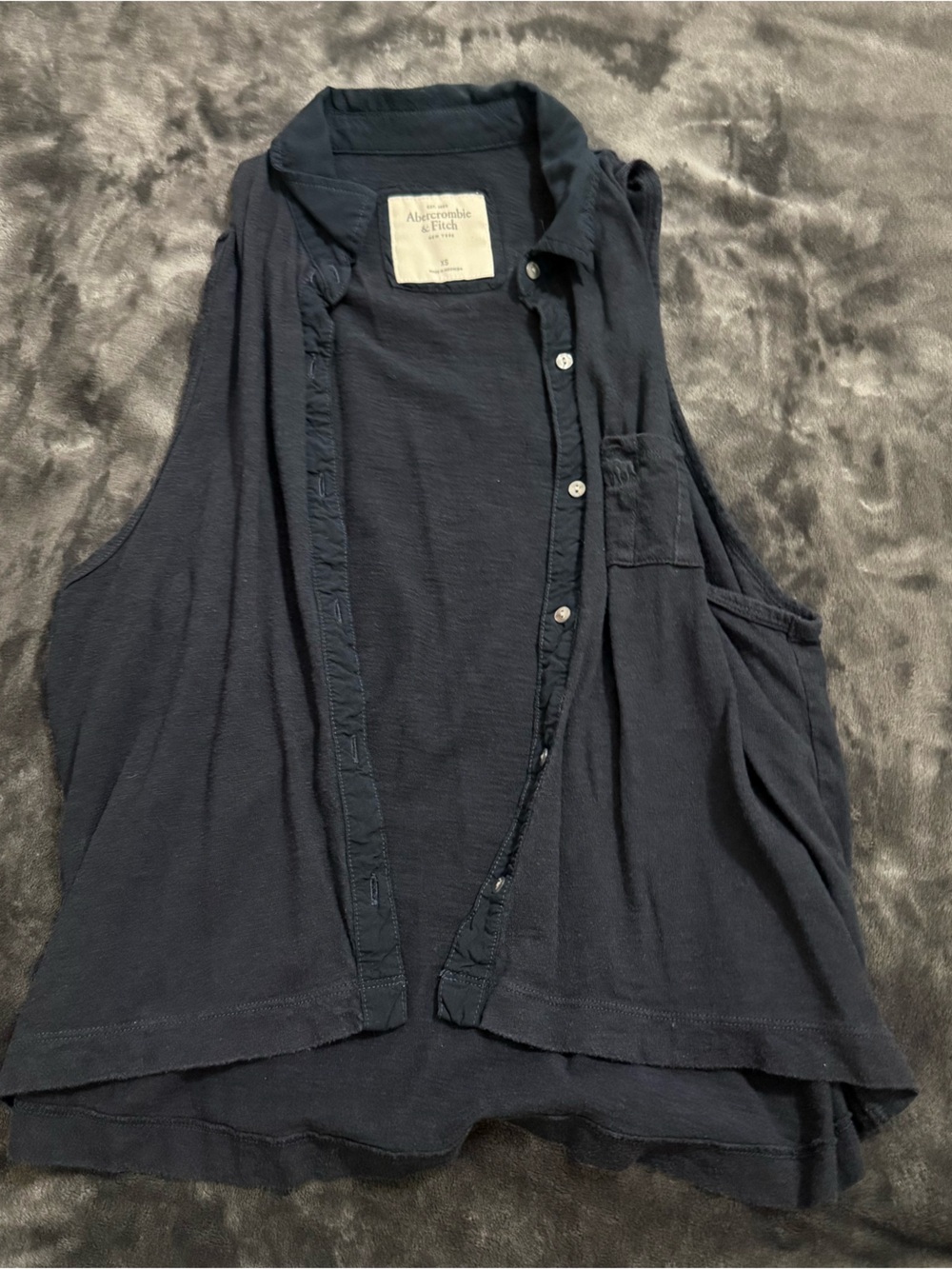 Abercrombie & Fitch Navy Sleeveless Button-Front Layered Tank